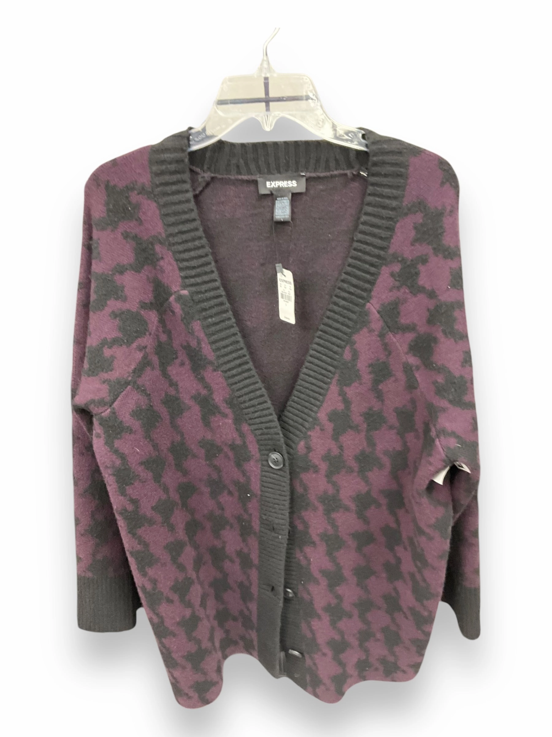 Cardigan By Express In Purple, Size: L Comfortable Cotton OversizedSilhouette