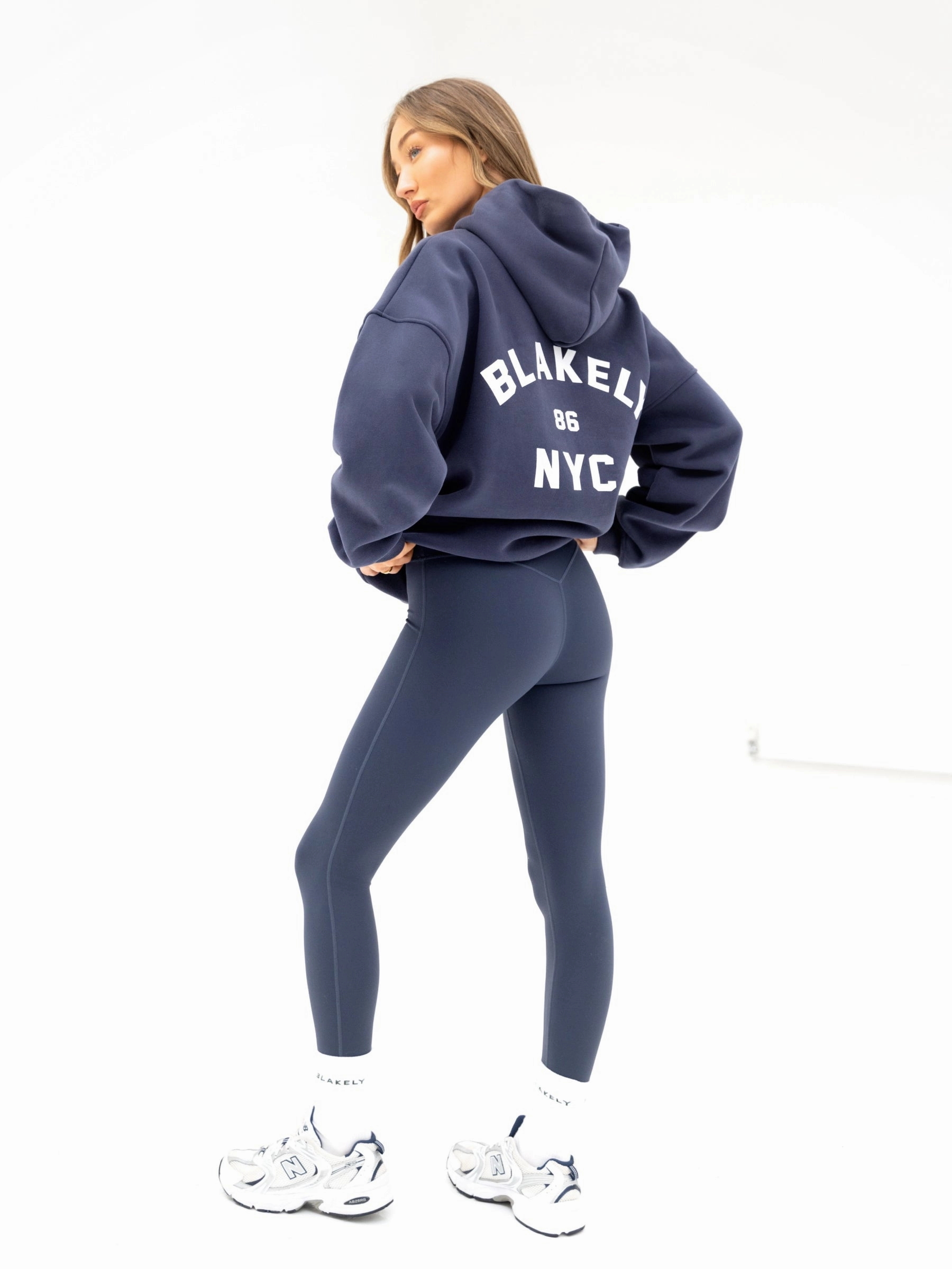 Seal like Polyester Blend NYC Oversized Hoodie - True Navy