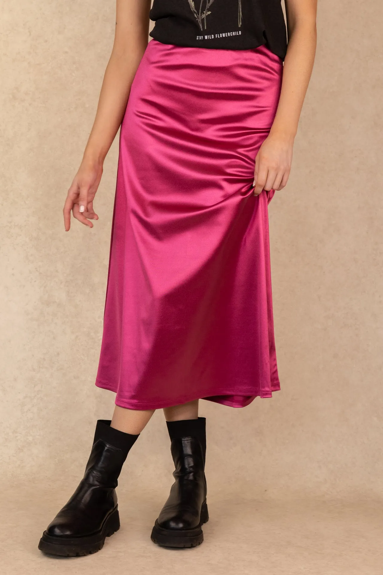 Nymera Fuchsia Satin Slip Skirt Breathable fabric