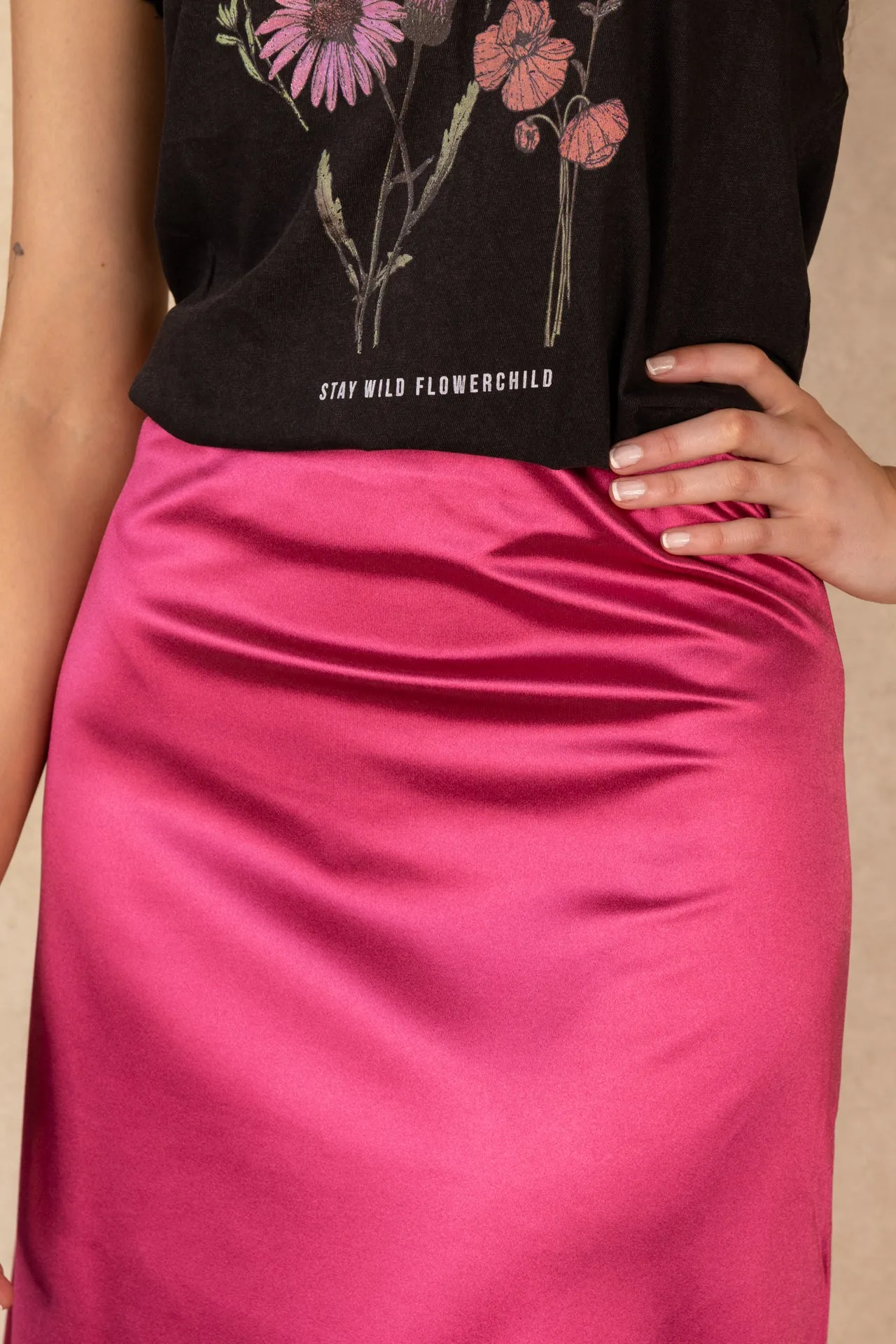 Nymera Fuchsia Satin Slip Skirt Classic Comfort Sturdy Waistband