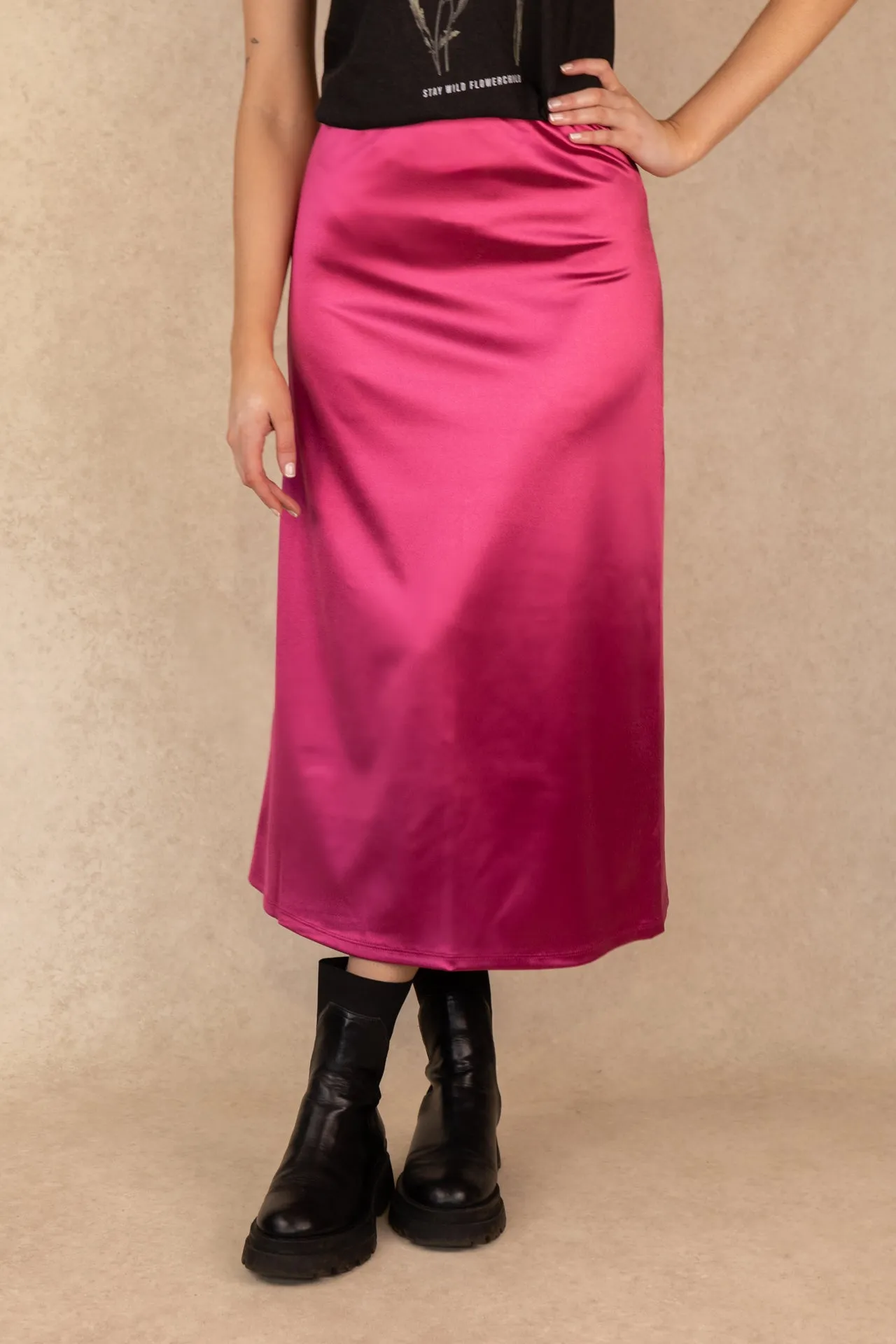 Fashion Pulse Pure Vibes Nymera Fuchsia Satin Slip Skirt
