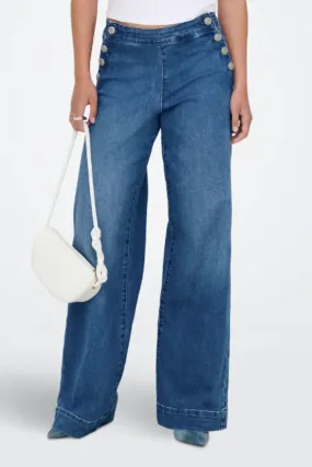Madison High Waisted Medium Blue Button Jeans Sporty Touch
