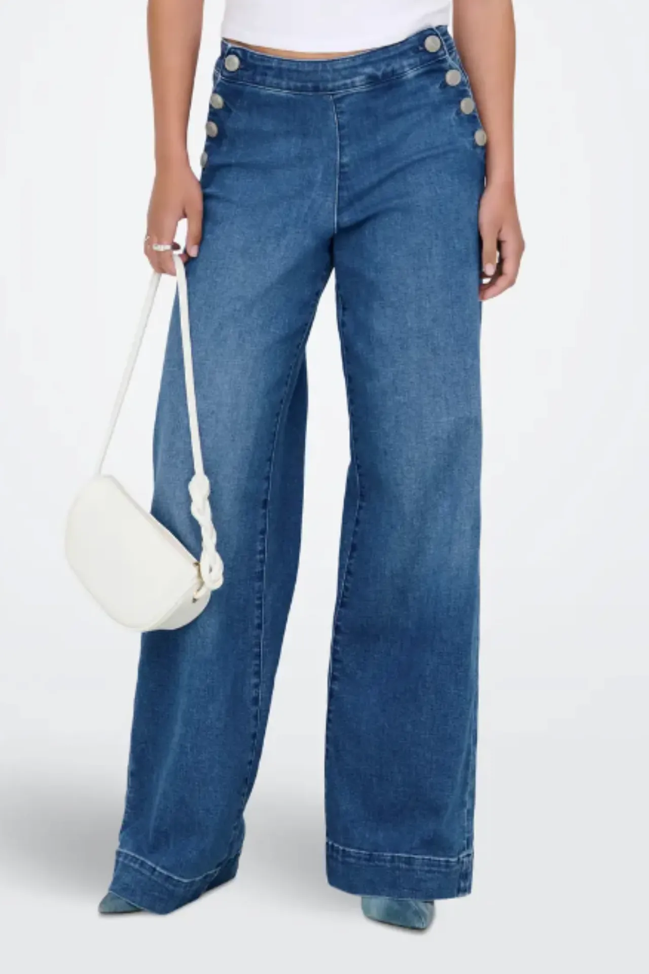 Madison High Waisted Medium Blue Button Jeans Sporty Touch