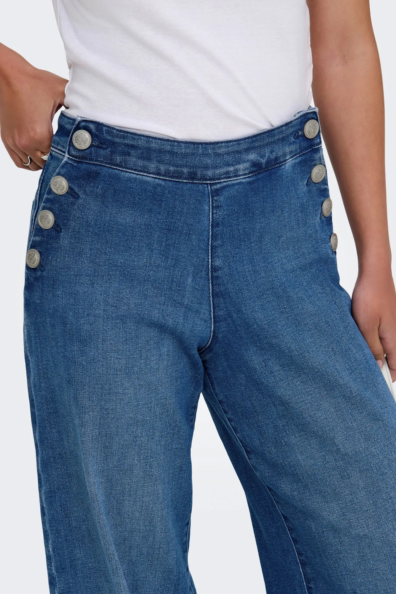 sport chic Cozy Touch Madison High Waisted Medium Blue Button Jeans