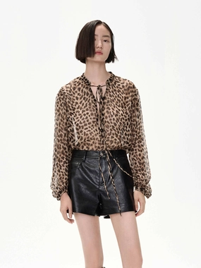 Quick Refresh Material Multi Climate Adaptability Leopard Print  Sheer Blouse
