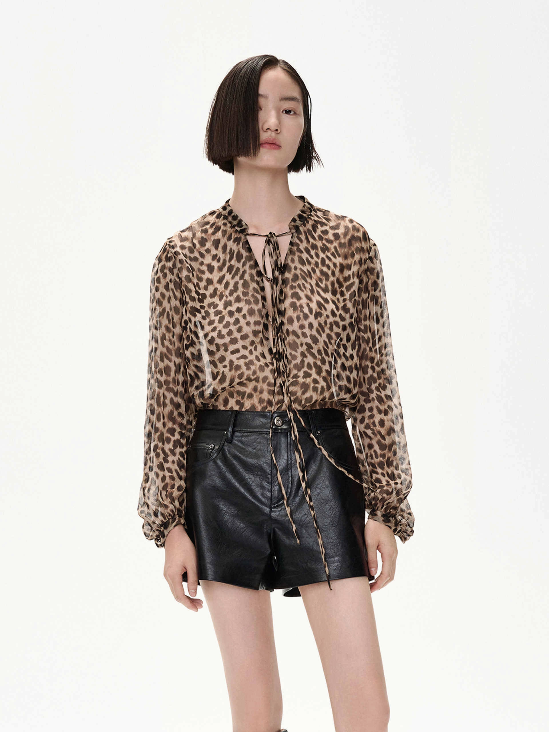 Ultra Soft Weave Leopard Print  Sheer Blouse