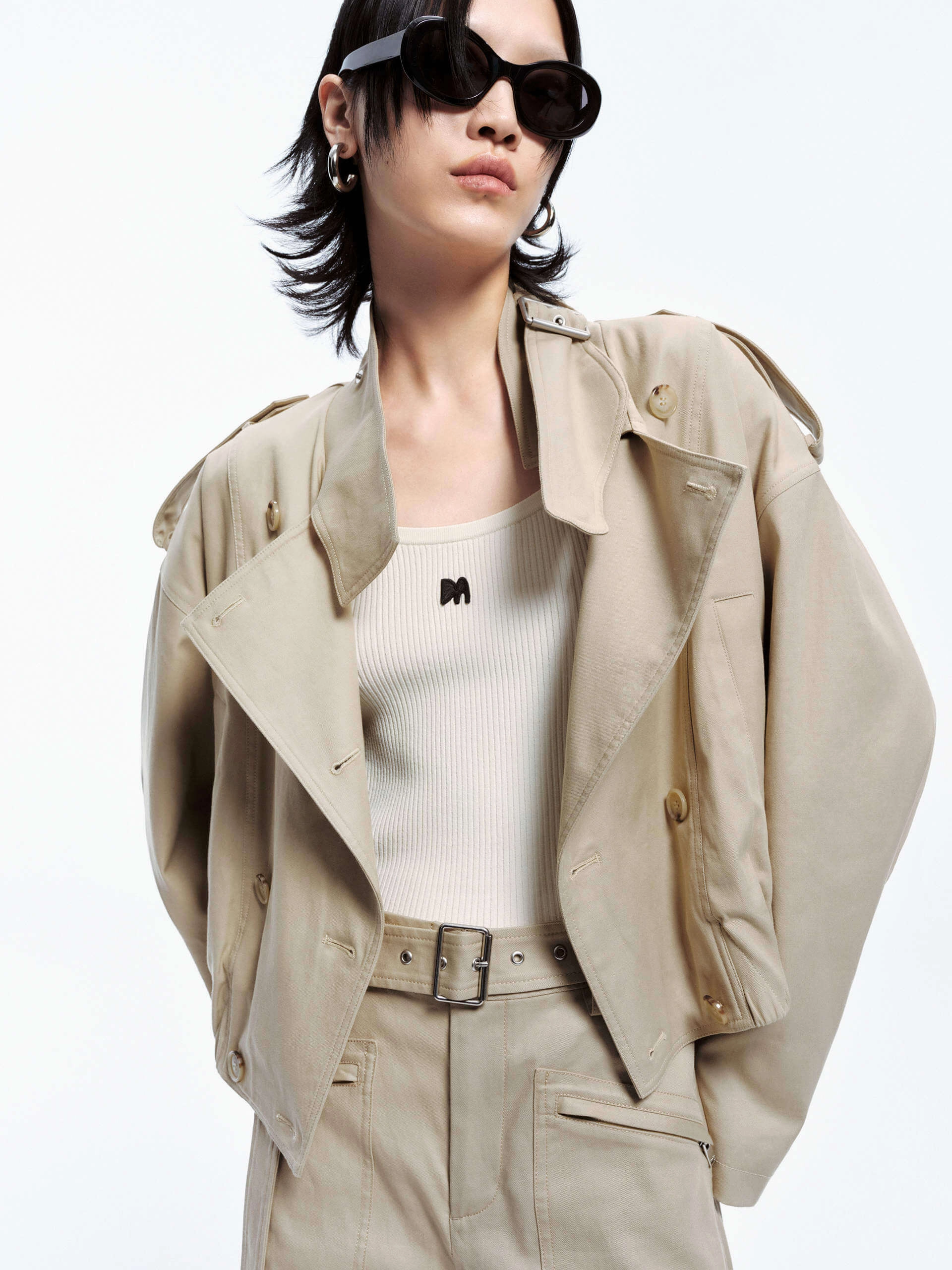 Wide Collar Cropped Jacket Non slip grip Low Bulk Material
