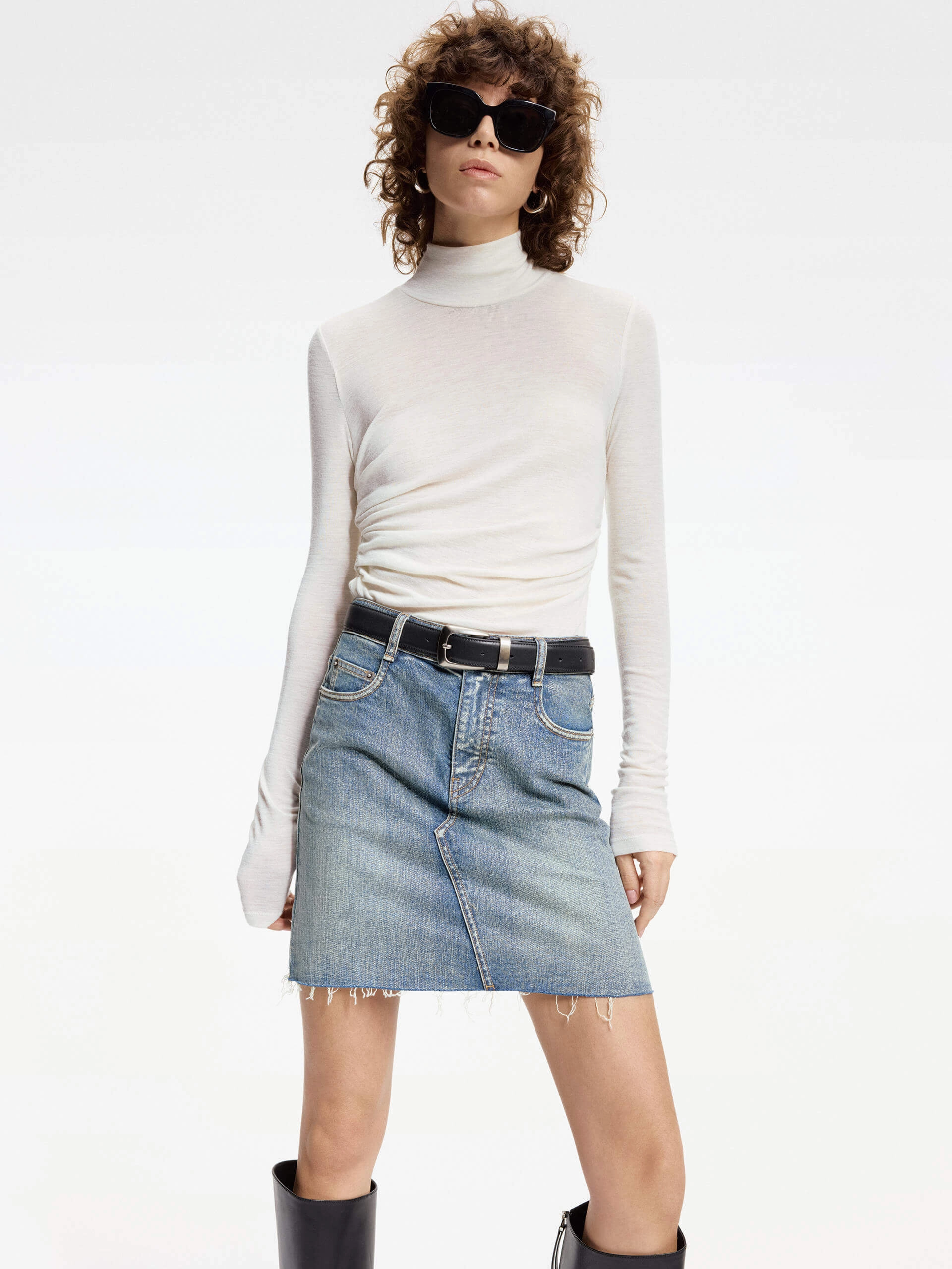 Turtleneck Pleated Detail Top High Density Weave Quick Dry Technology