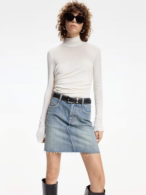 Turtleneck Pleated Detail Top High Density Weave Quick Dry Technology