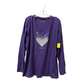 Curved Hem Design OdorResistantTechnology Athletic Top Ls Crewneck By Life Is Good In Purple, Size:2X