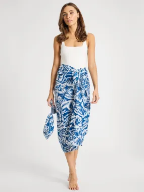 Pareo in Blue Hibiscus All Occasion Rolled Hem