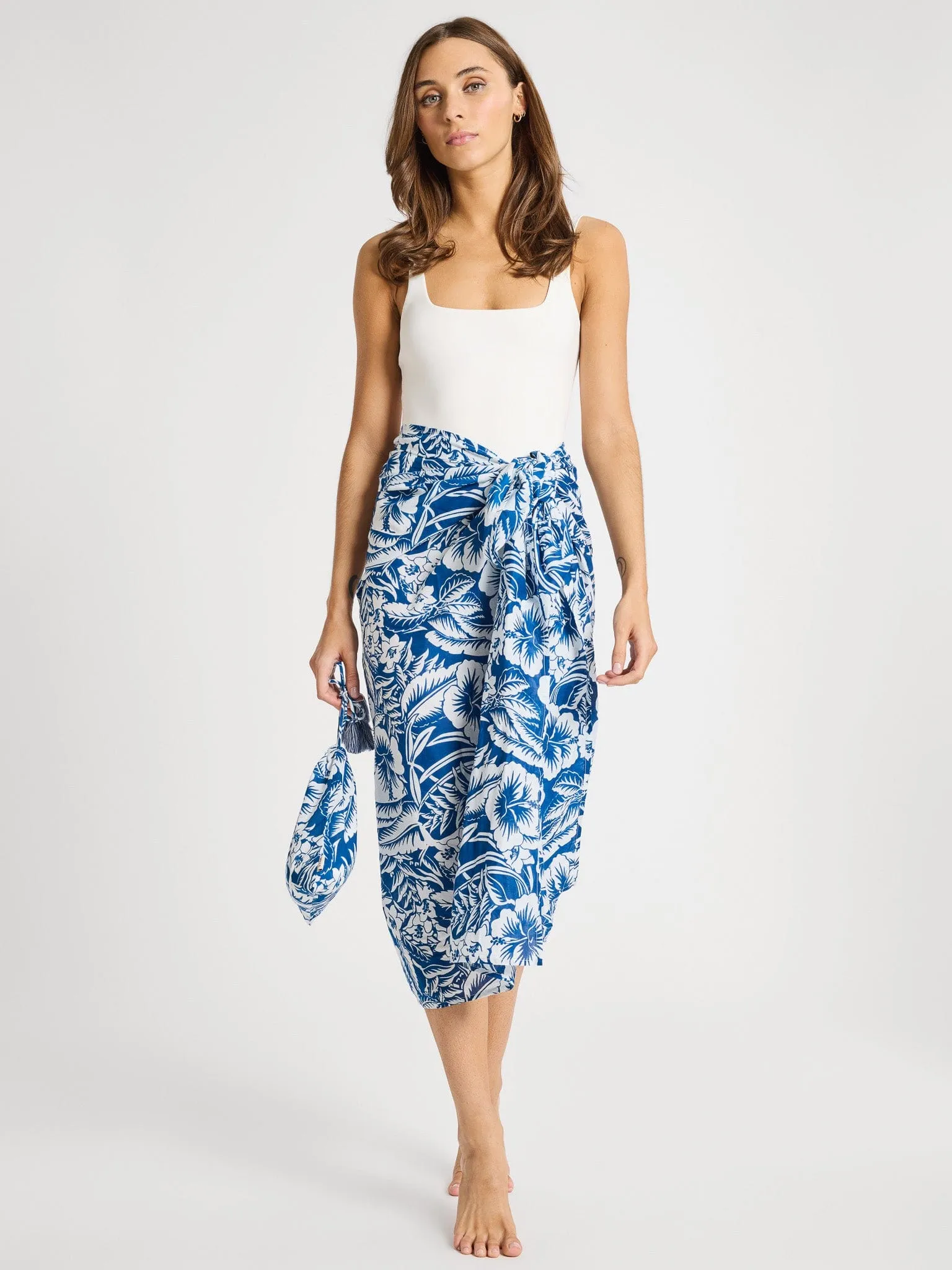 Pareo in Blue Hibiscus All Occasion Rolled Hem