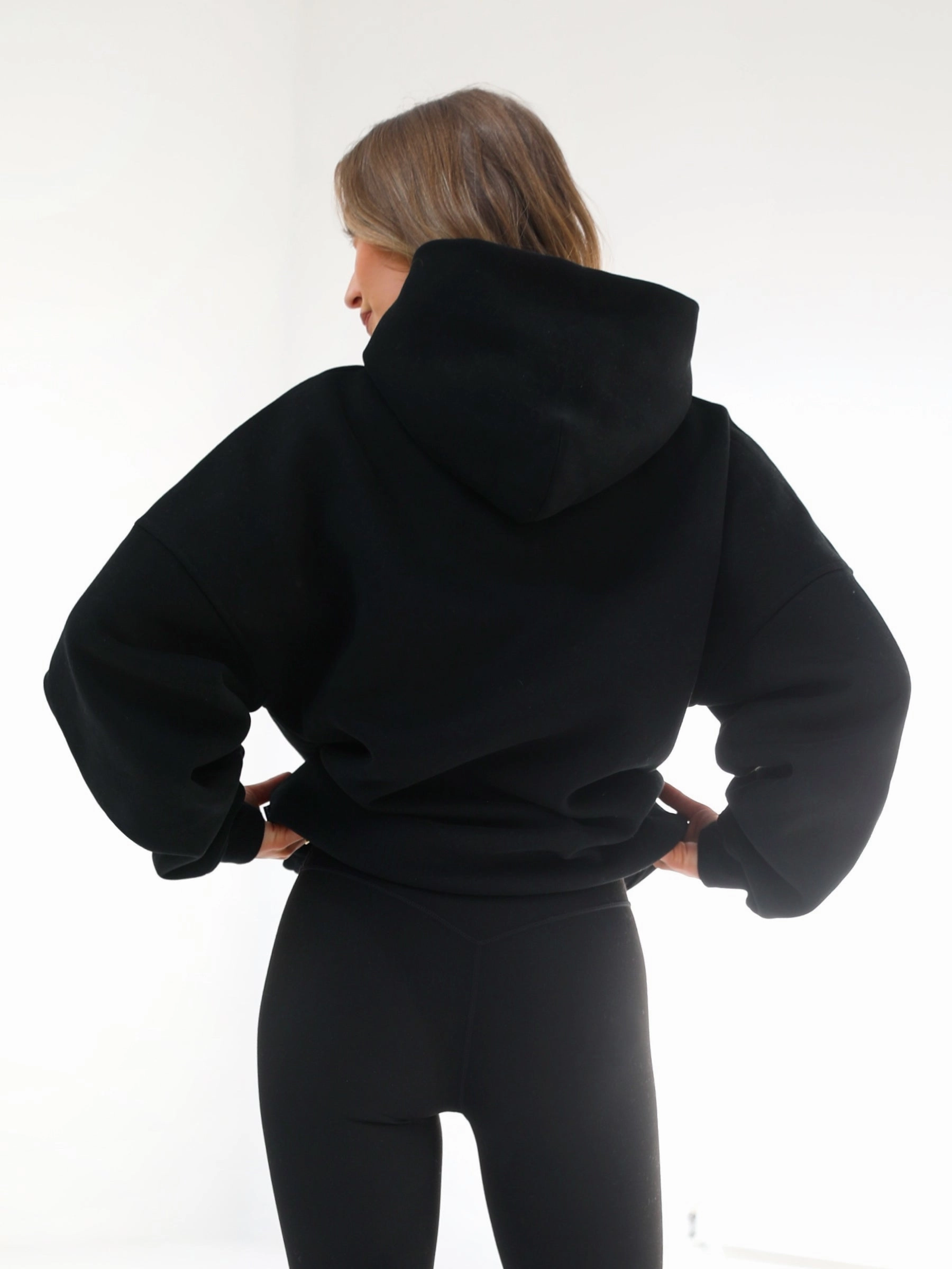 Cool Breeze Flexible Hood Structure Off Duty Oversized Hoodie - Black