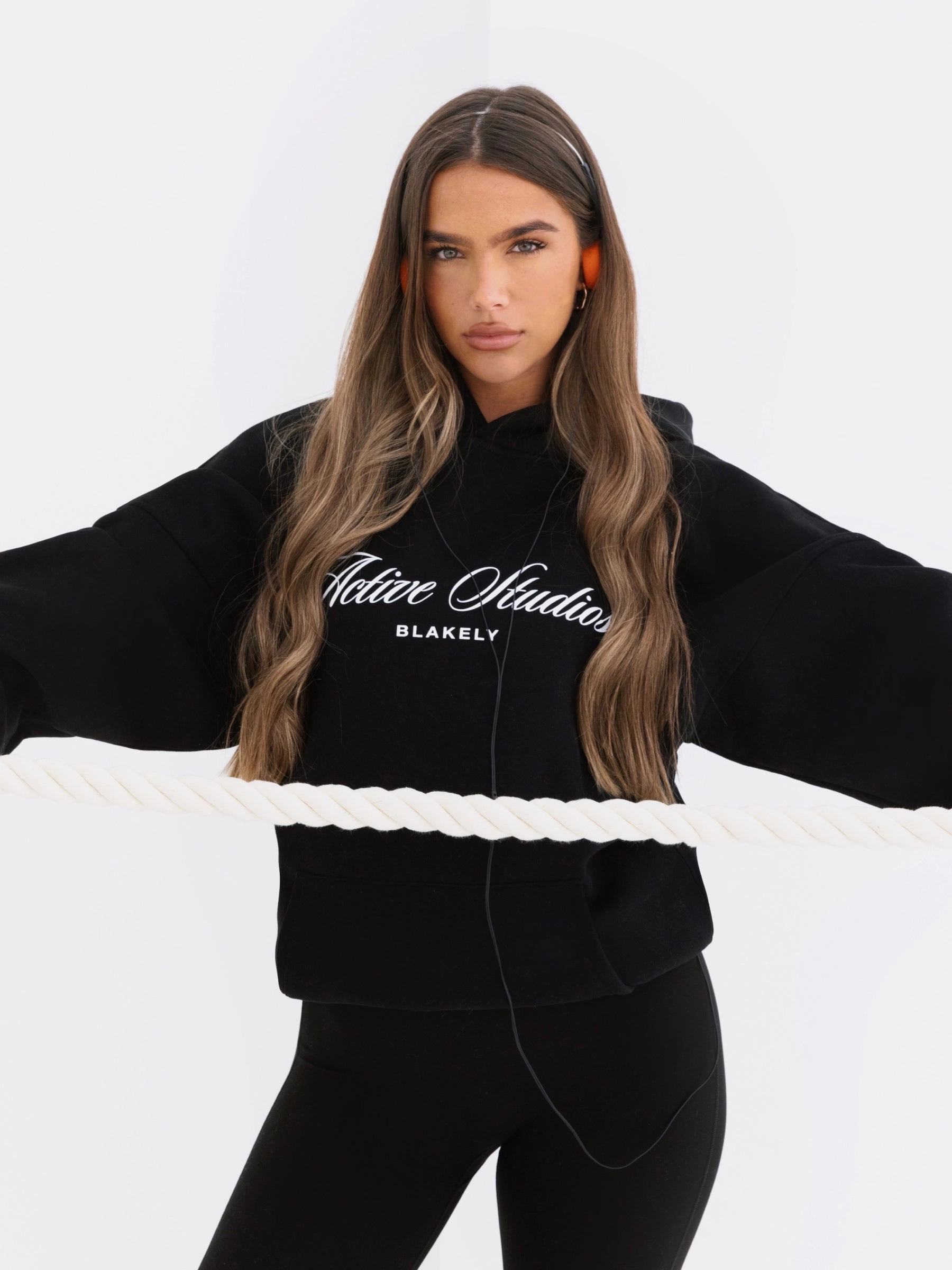 Non Restrictive Cuffs Fur like Off Duty Oversized Hoodie - Black