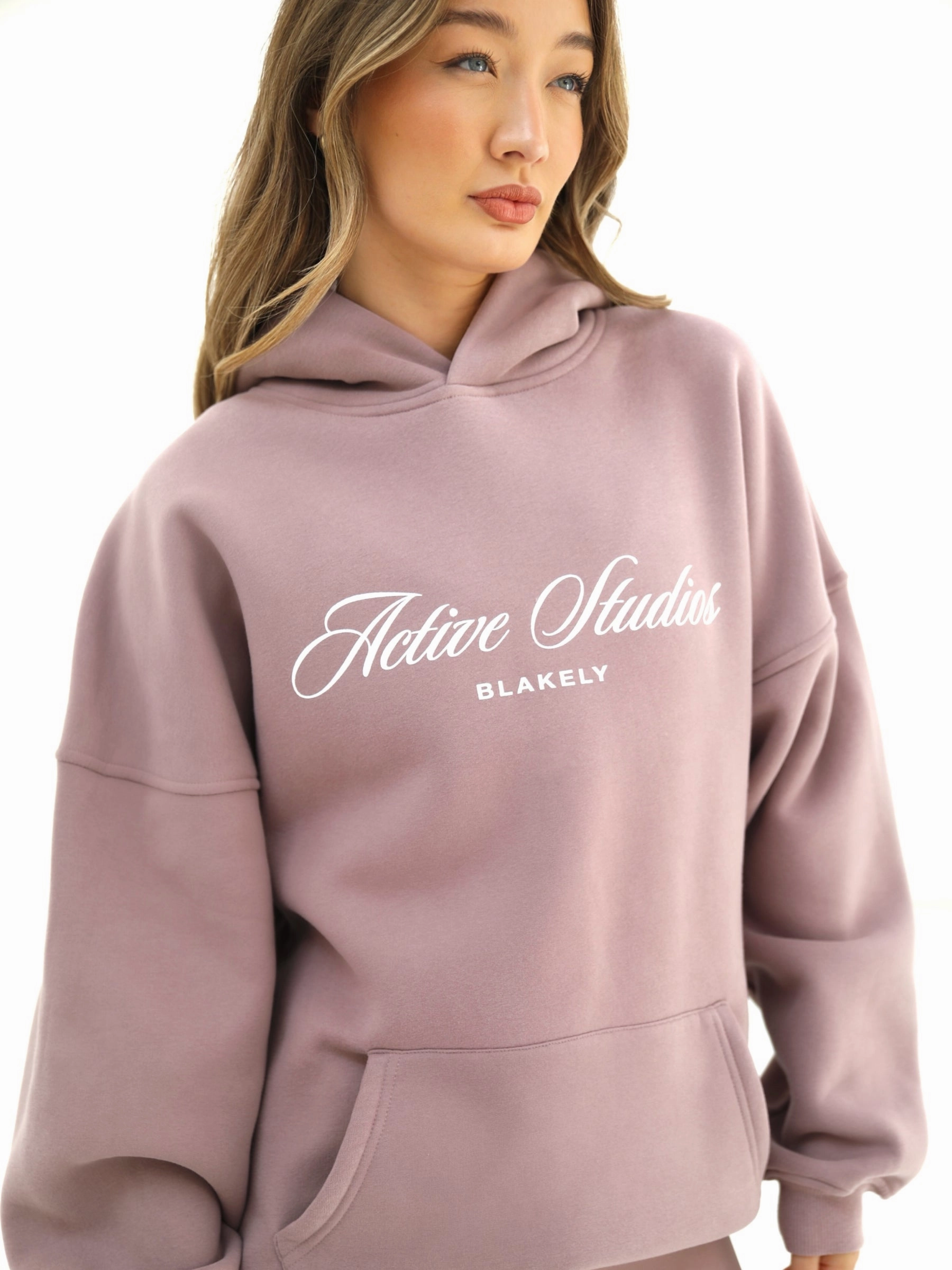 Floral Motif Off Duty Oversized Hoodie - Dusty Pink