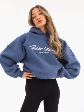 Off Duty Oversized Hoodie - Steel Blue Embroidered Details City Wear Style