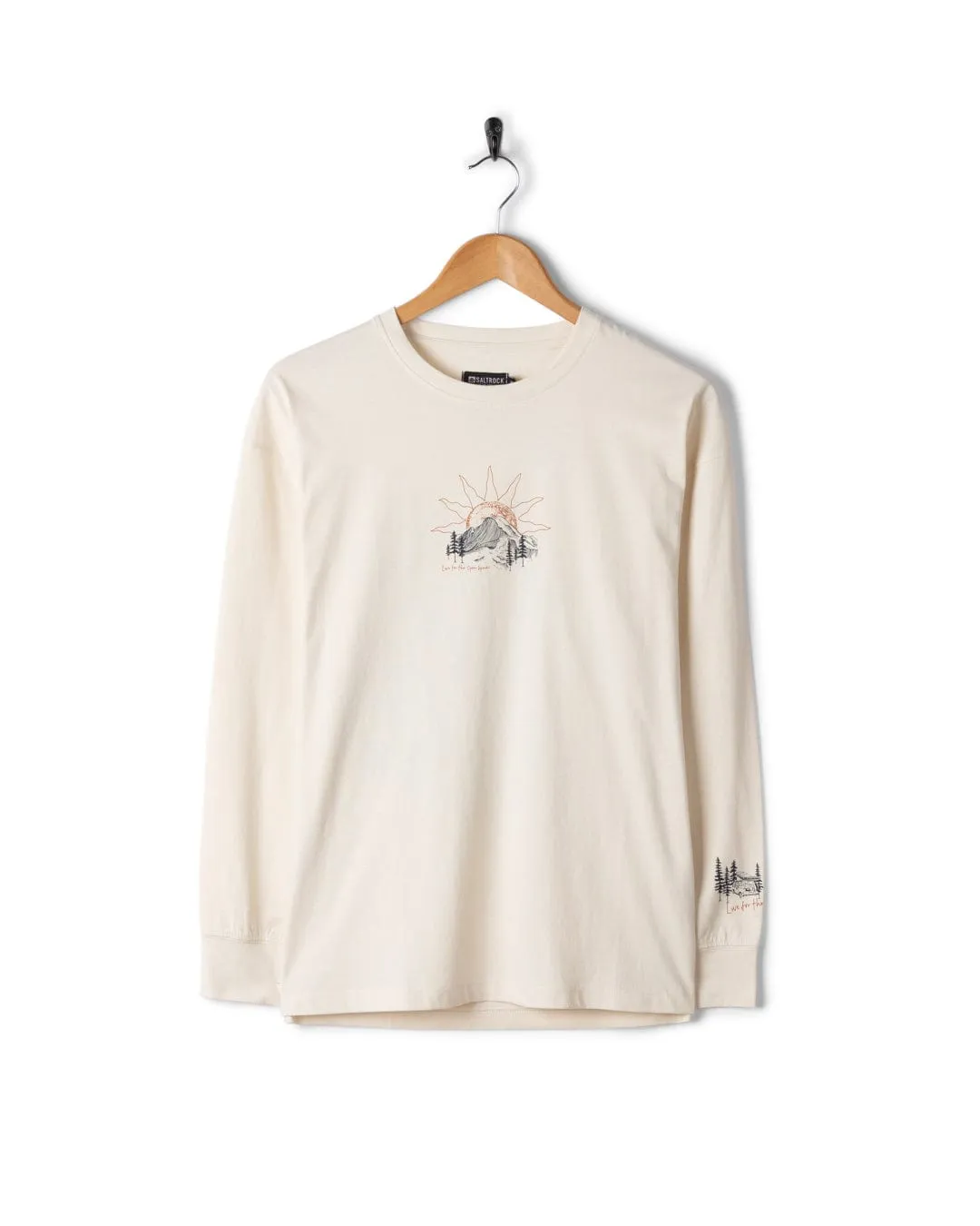 Open Road - Womens Longline Long Sleeve T-Shirt - Cream Anti Odor Treatment Lightweight Comfort Wear