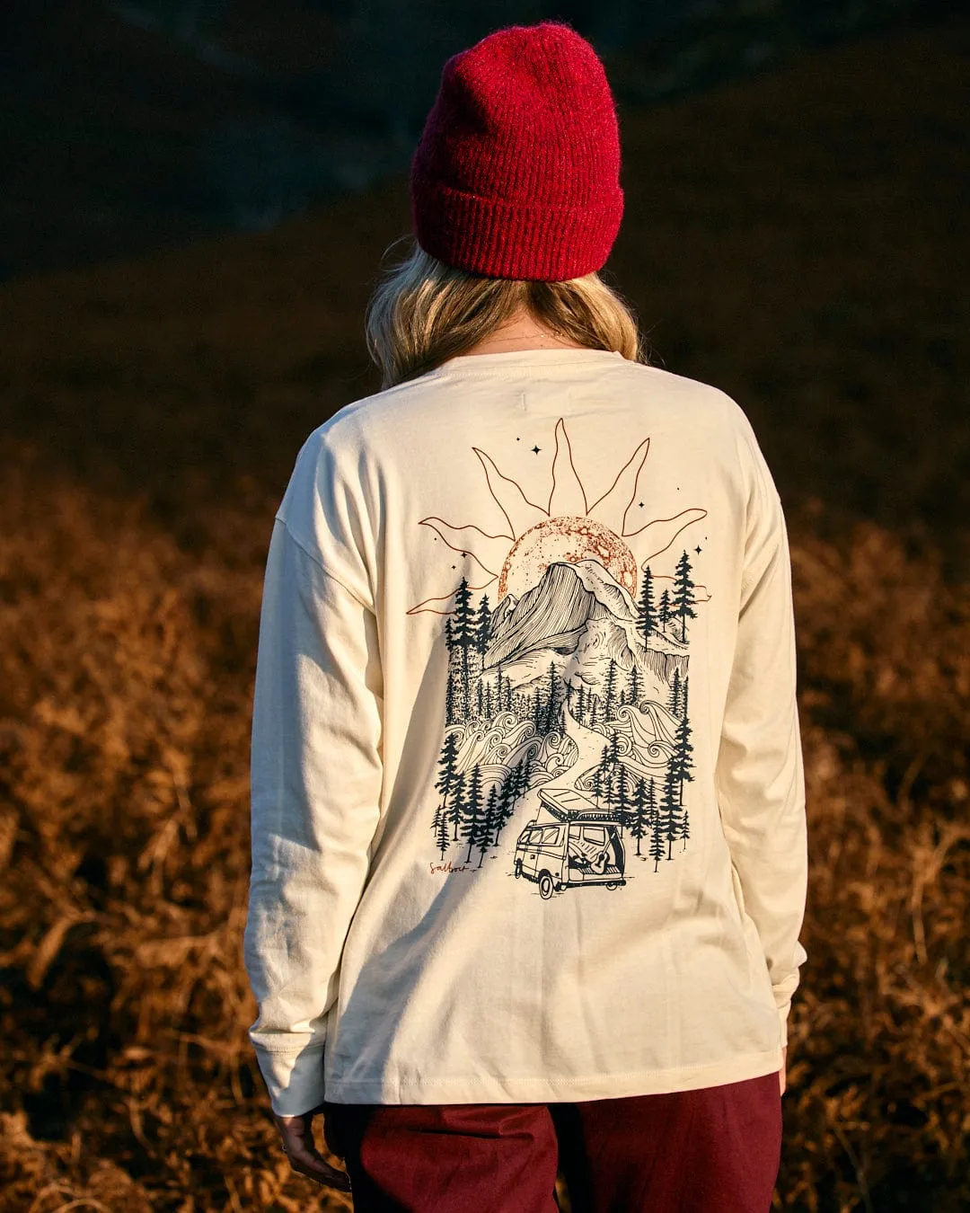 Open Road - Womens Longline Long Sleeve T-Shirt - Cream Easy Layer