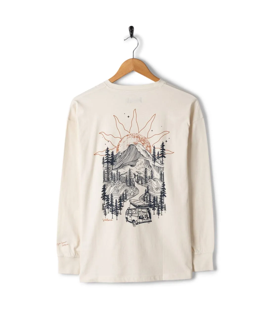 Open Road - Womens Longline Long Sleeve T-Shirt - Cream timeless