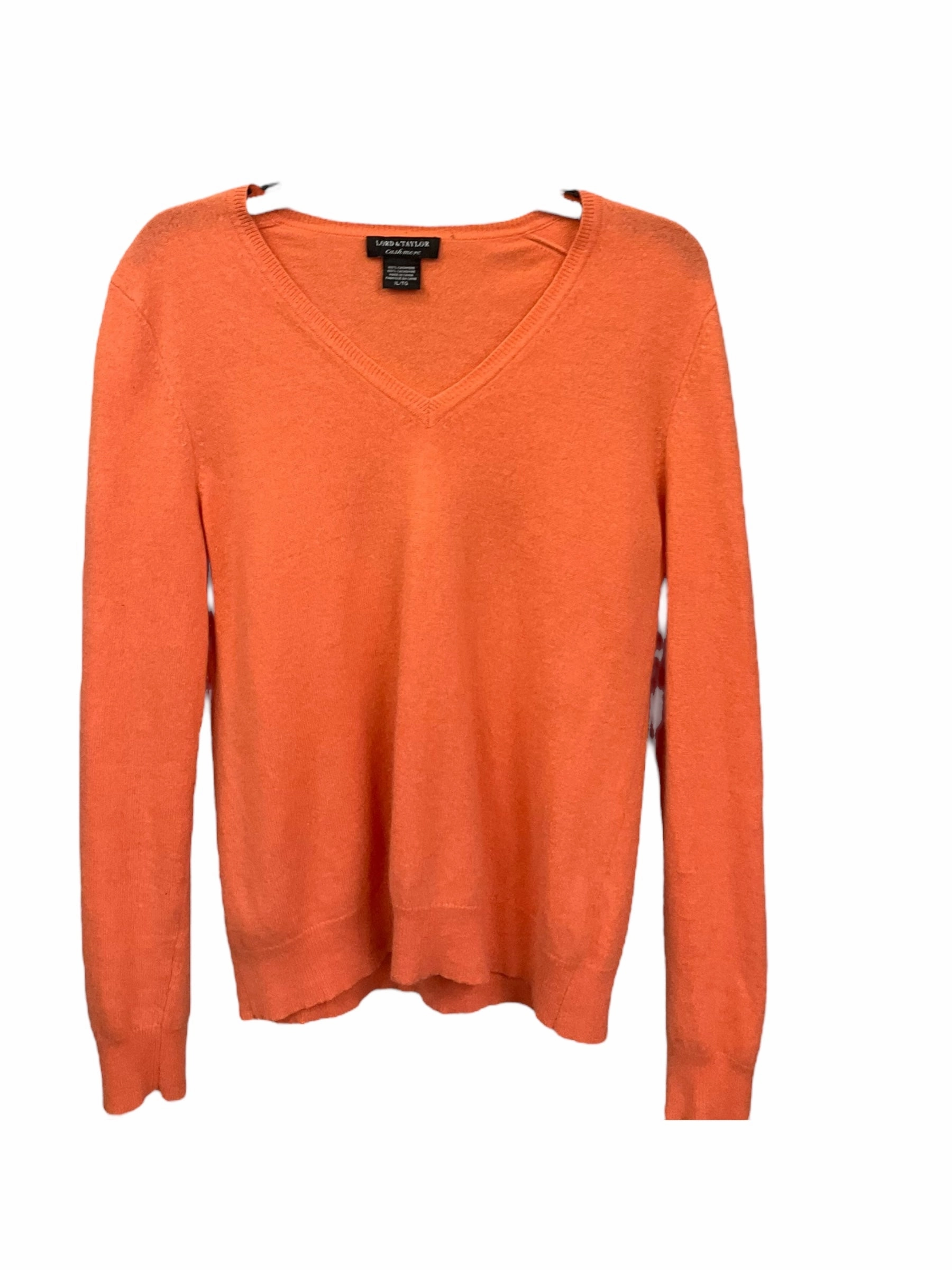 Orange Sweater Cashmere Lord And Taylor, Size Xl Garment Dyed Finish