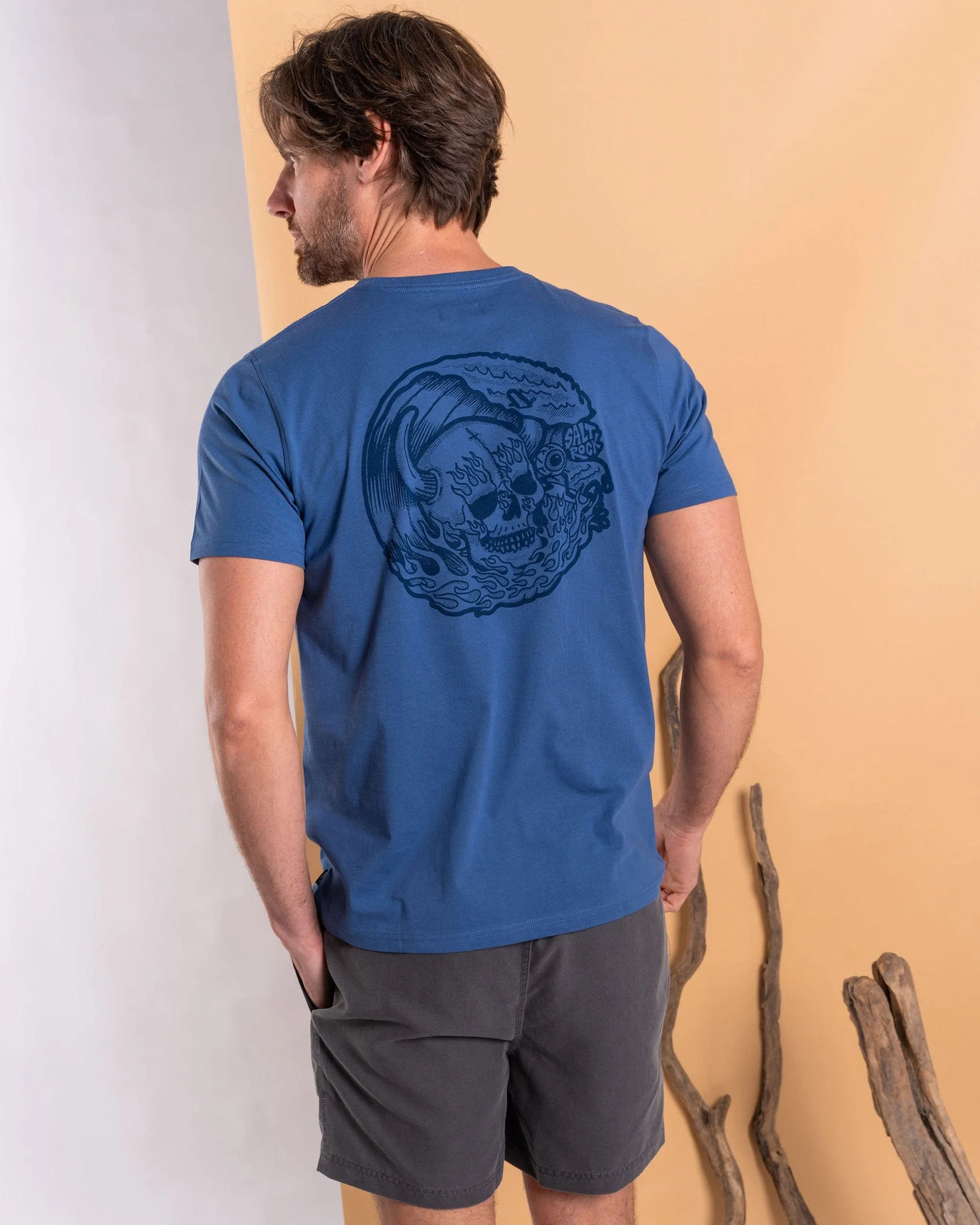 Fire Water - Mens Short Sleeve T-Shirt - Blue Anti Pilling Treatment Cozy Layer Fit