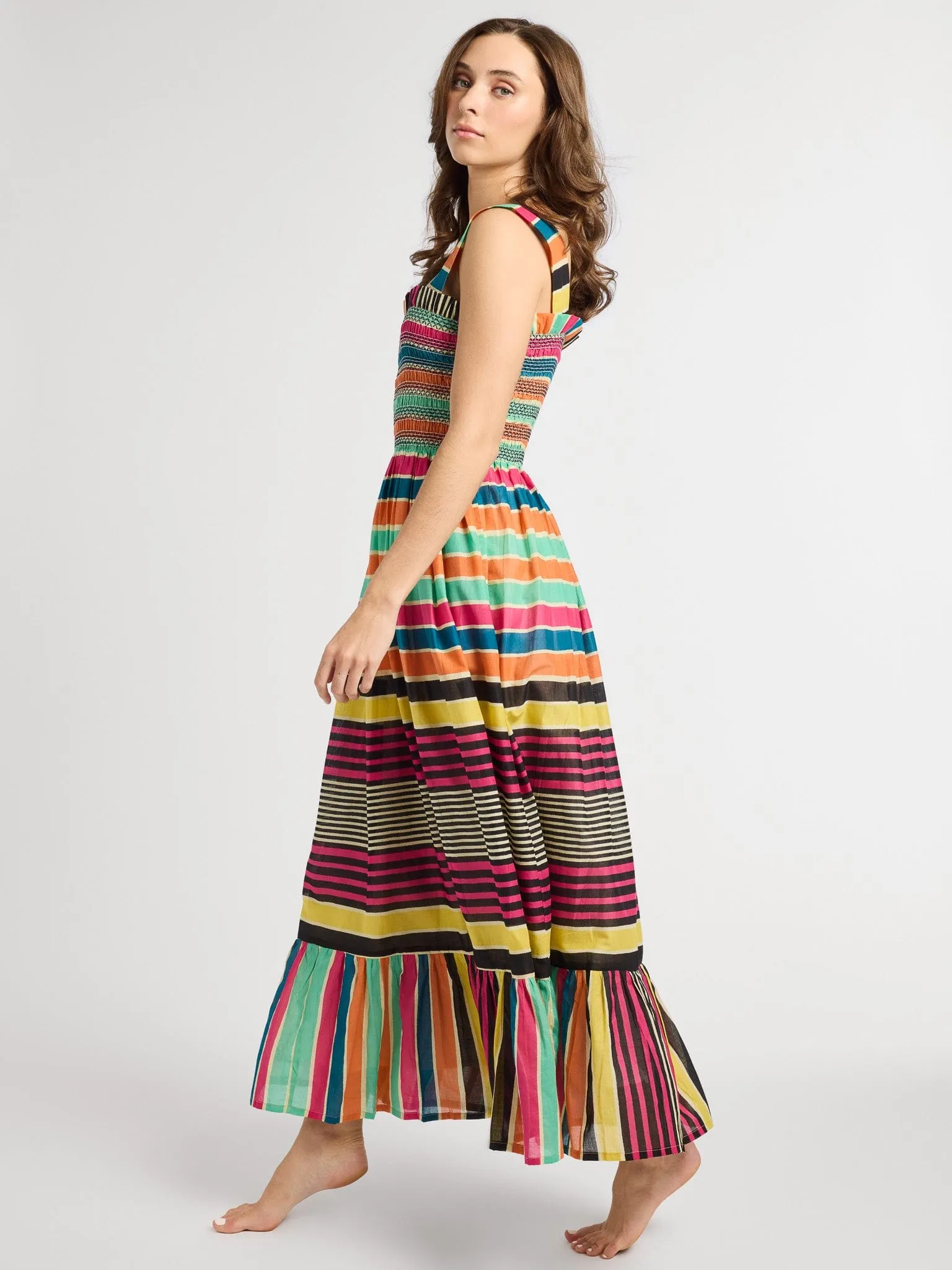 Garden Dress in Ibiza Stripe Flare Hem Chic and Flattering
