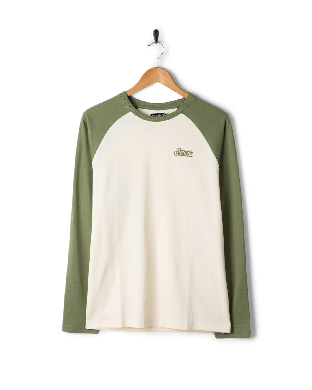 Hydrophobic coating Pitcher Embroidery - Mens Raglan Long Sleeve T-Shirt - Green