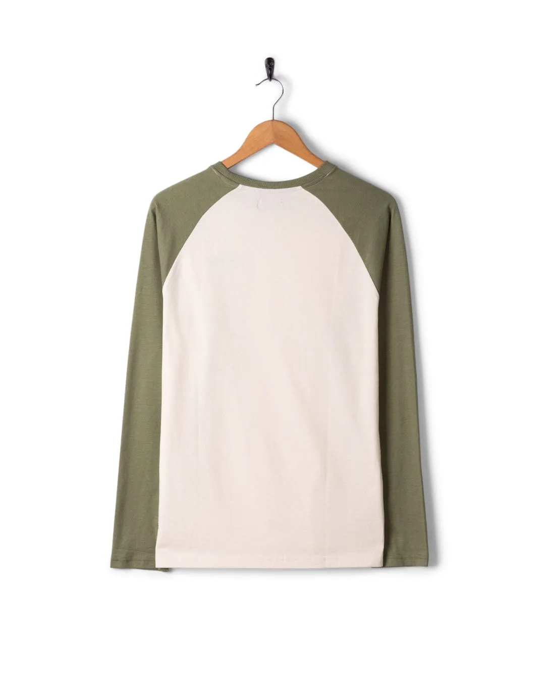 Pitcher Embroidery - Mens Raglan Long Sleeve T-Shirt - Green Fashion and Comfort Relaxed Fit