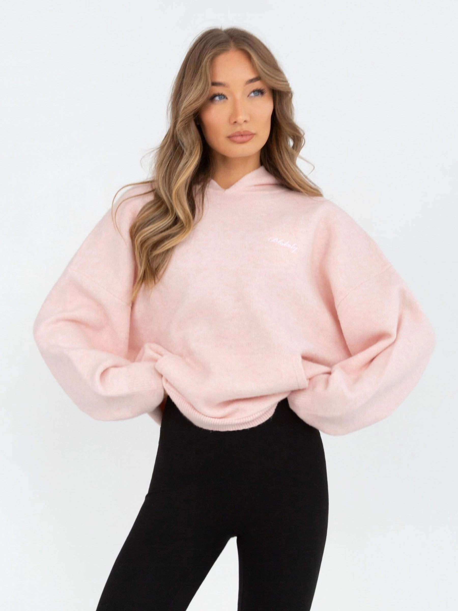 Oversized Knitted Hoodie - Marshmallow Pink Quick Movement Fit