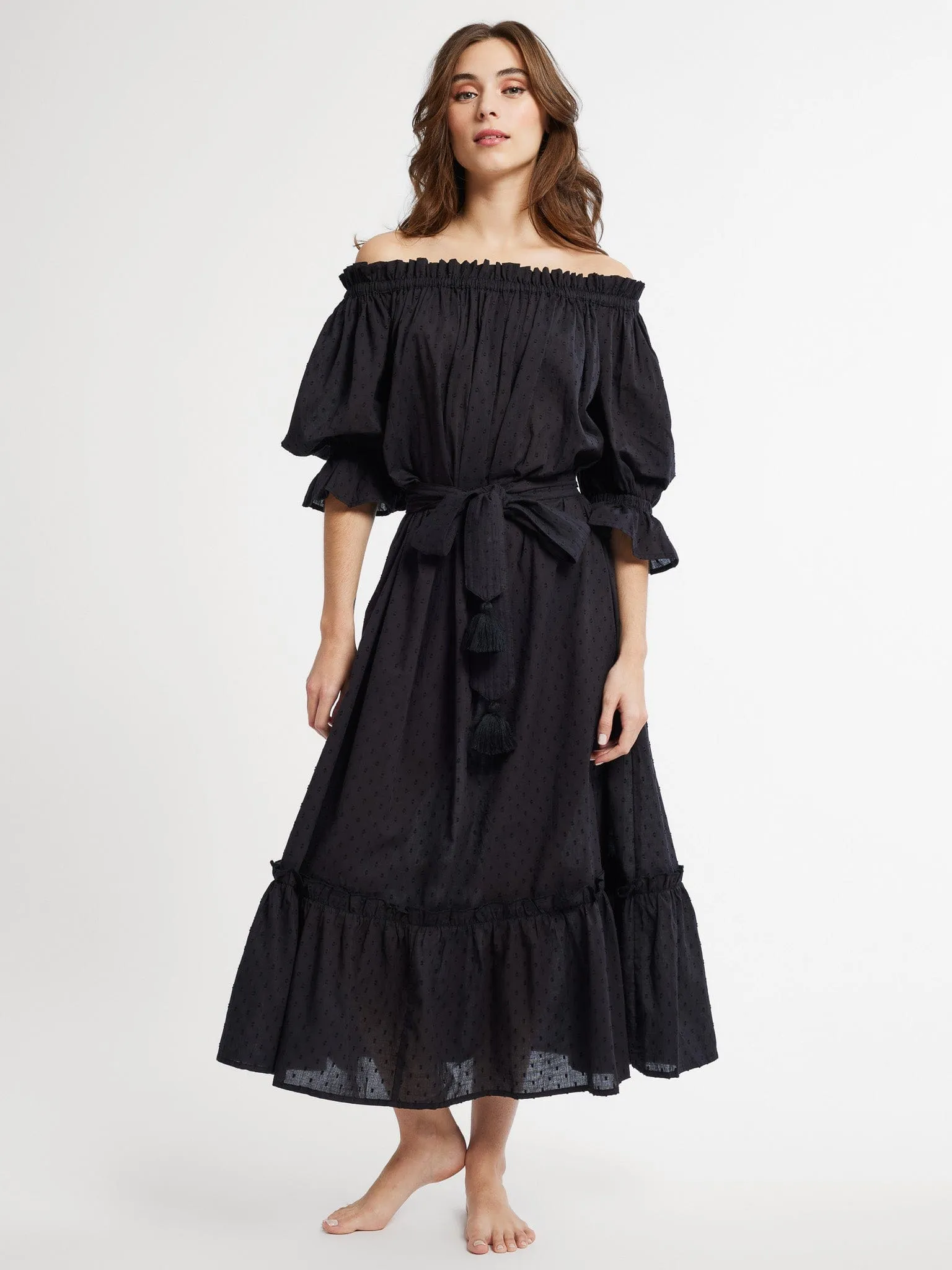 Paloma Dress in Black Swiss Dot Refined Feel Slender Look