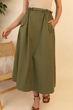 Pamala Long Olive Green Utility Skirt Simple Flow