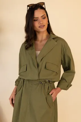 Pamala Olive Green Cropped Jacket Thermal Regulating Hoodie