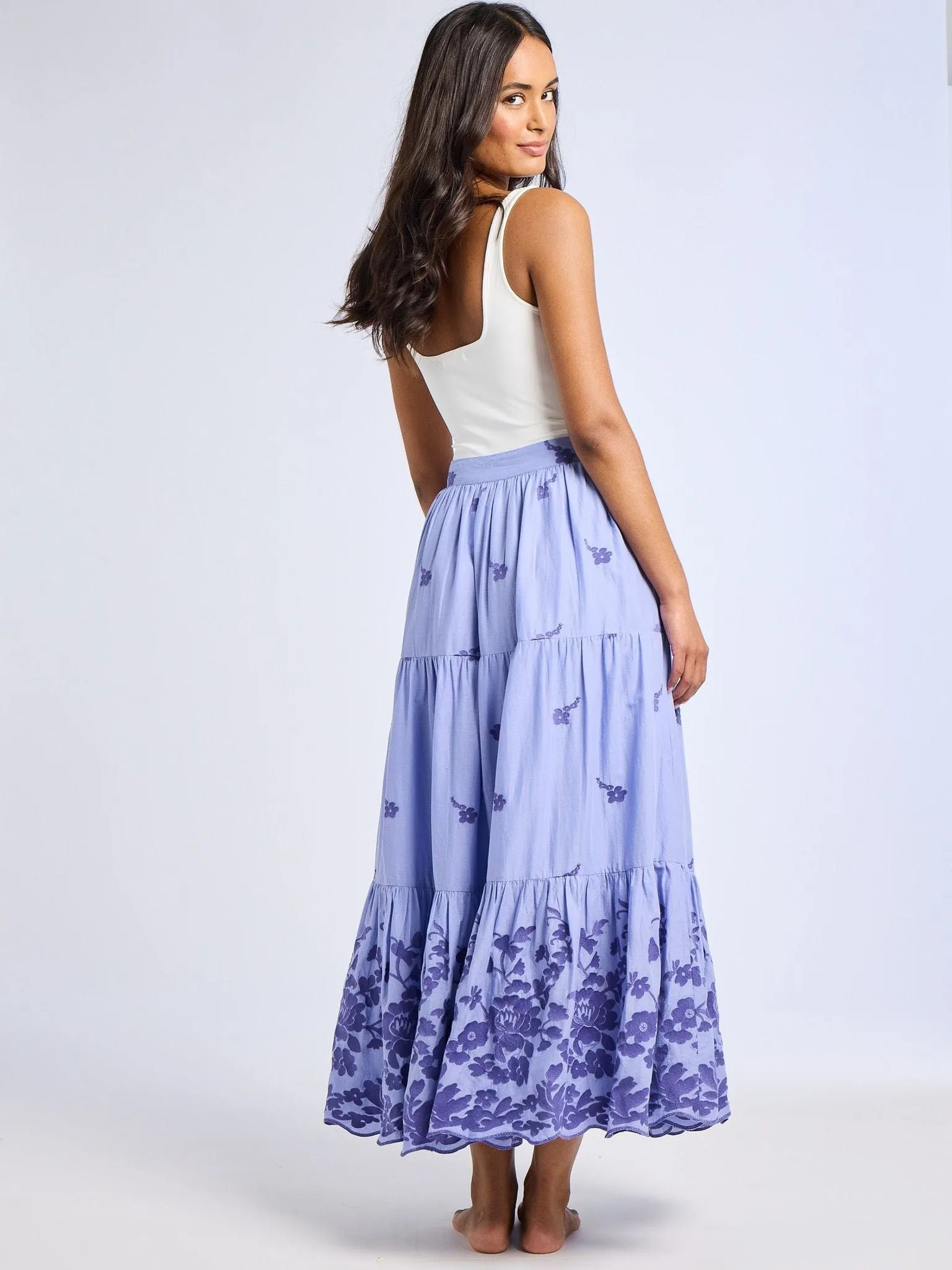 Paola Skirt in Periwinkle Embroidery Minimalist Trim