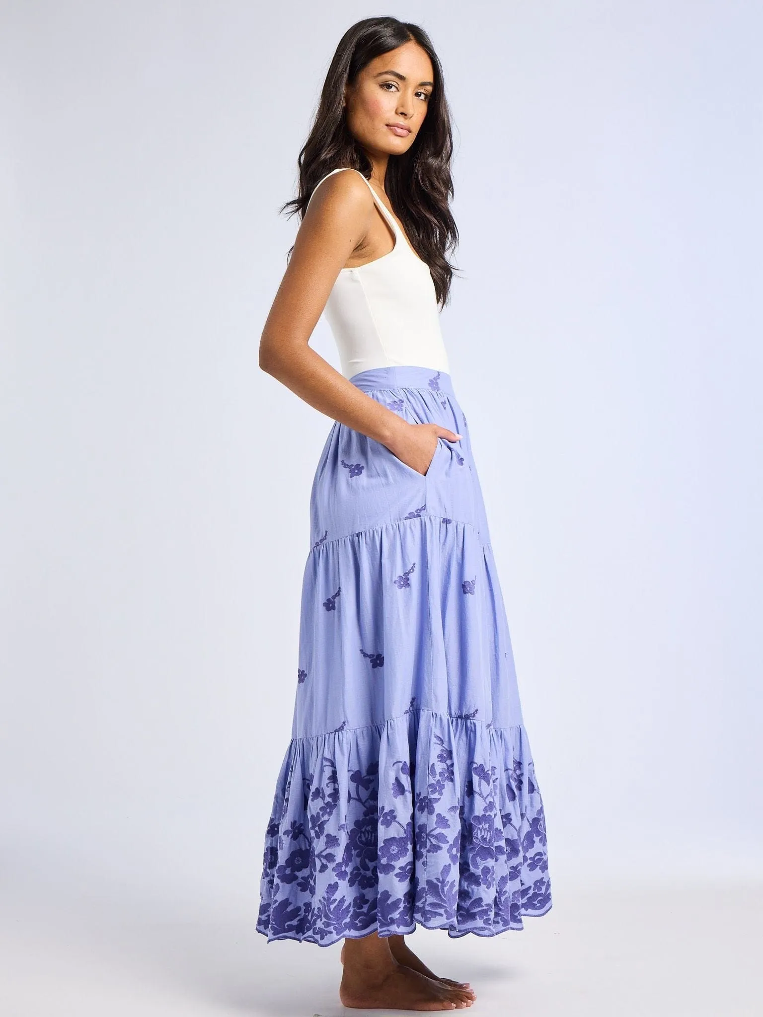 Paola Skirt in Periwinkle Embroidery Artisan Print
