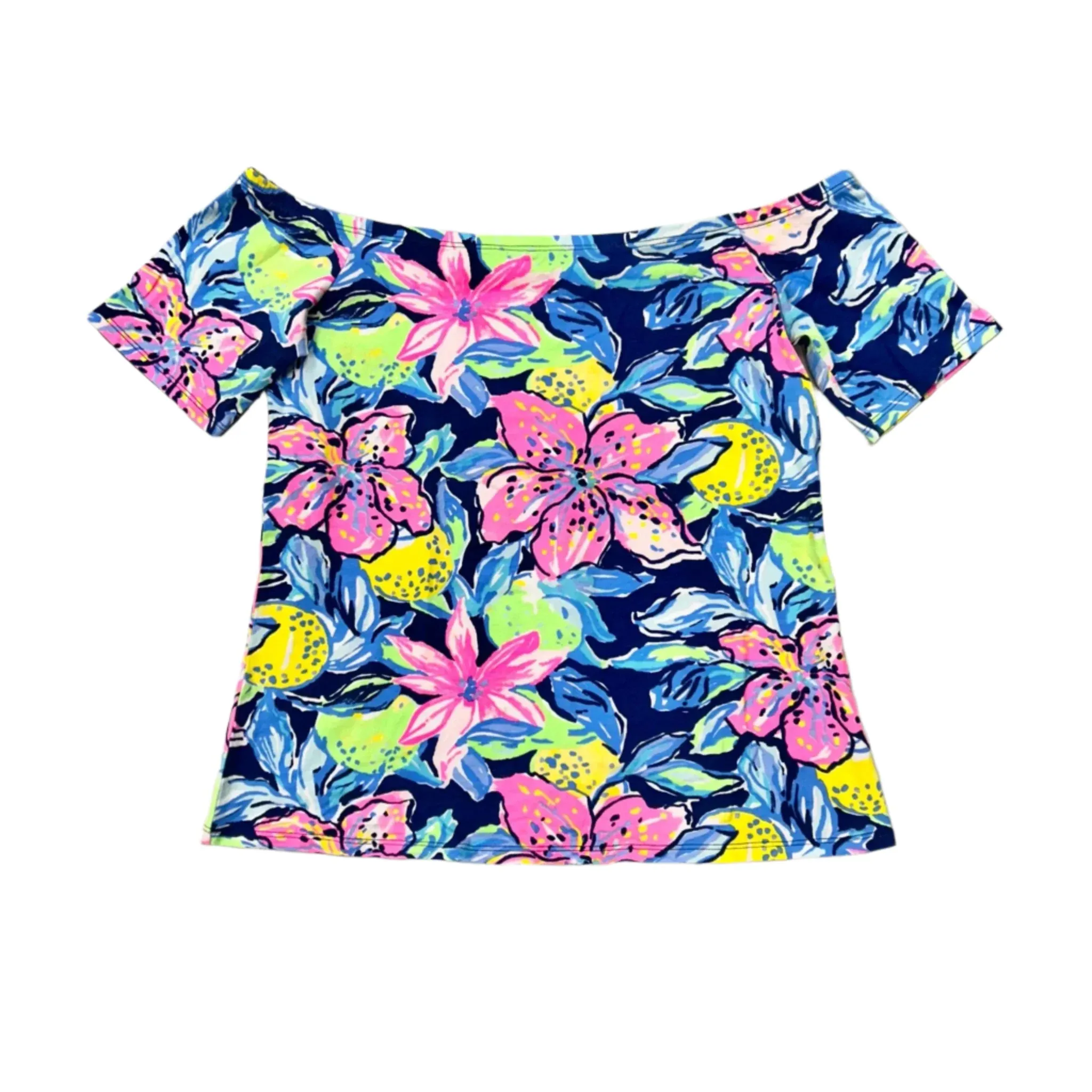 Seasonal Fashion Fashionable Look Top Short Sleeve Designer By Lilly Pulitzer In Floral Print, Size: S