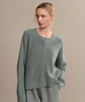 Cotton Hayes Crewneck Cardigan Sleek Look Waffle Knit