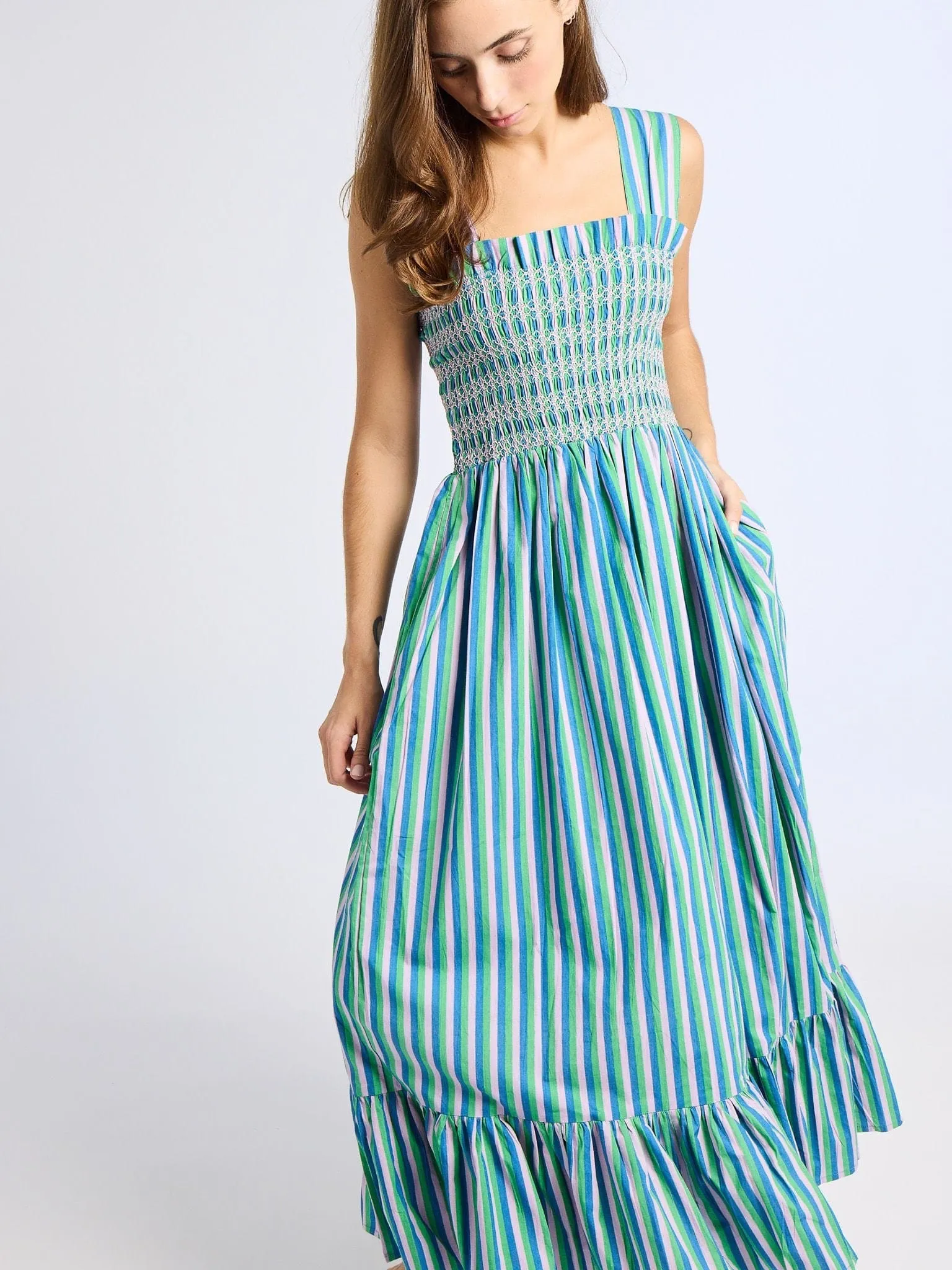 AdjustableStraps Picture Perfect Garden Dress in Printemps Stripe