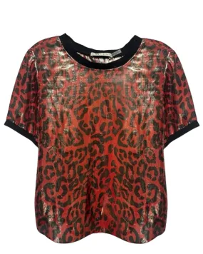 Camping attire Piera Leopard Print Silk Blend Tee Designer By Alice   Olivia In Animal Print, Size: M