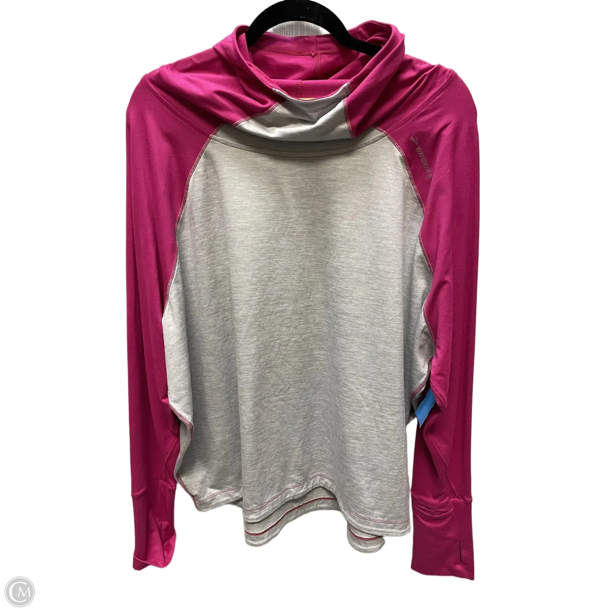 Vintage Hoodie Athletic Top Long Sleeve Hoodie By Brooks In Grey & Pink, Size: Xl