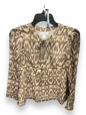 Top Long Sleeve By Loft In Brown & Cream, Size: S EcoCertified Material Silicone Print Detail