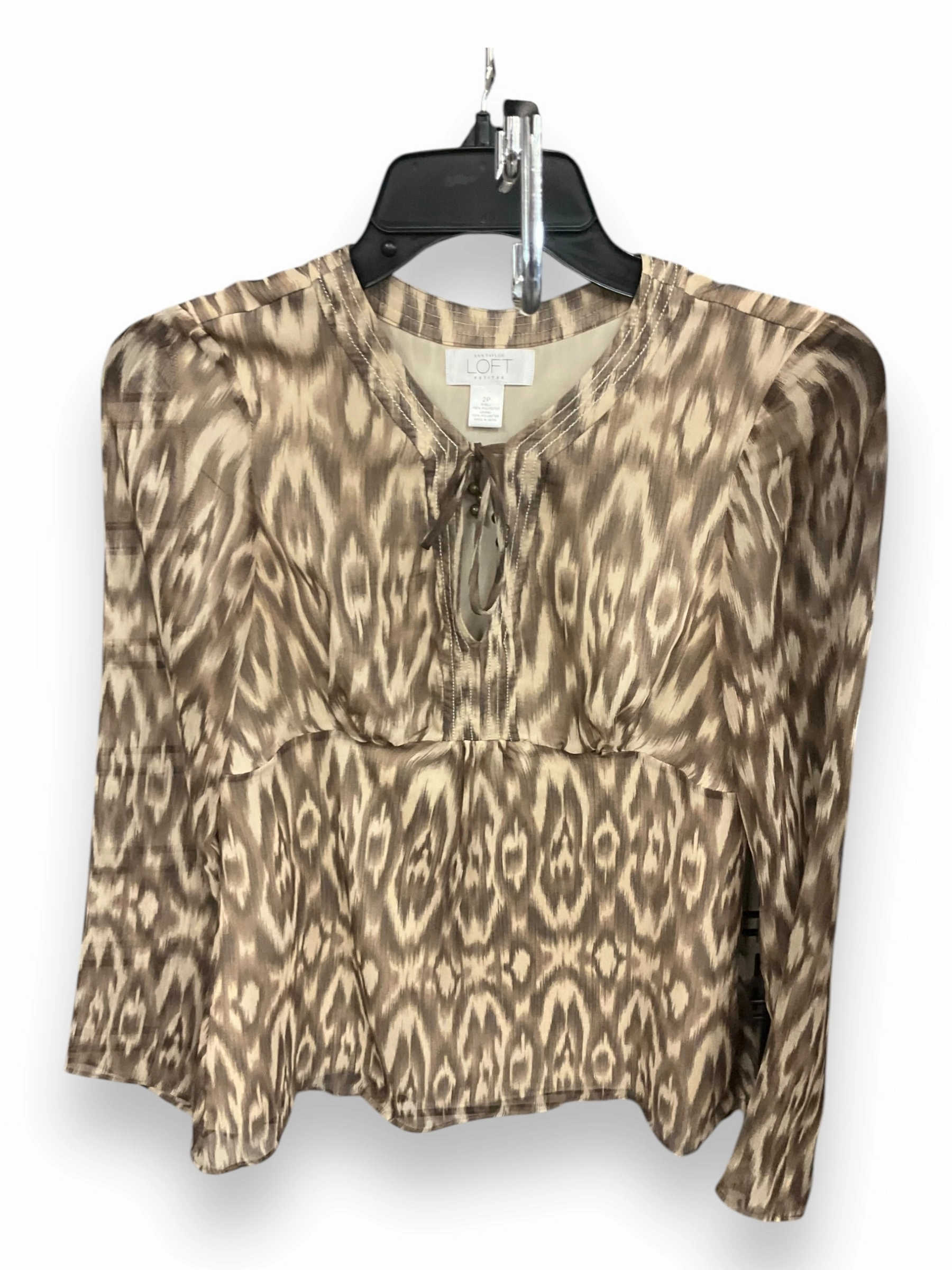 Top Long Sleeve By Loft In Brown & Cream, Size: S EcoCertified Material Silicone Print Detail