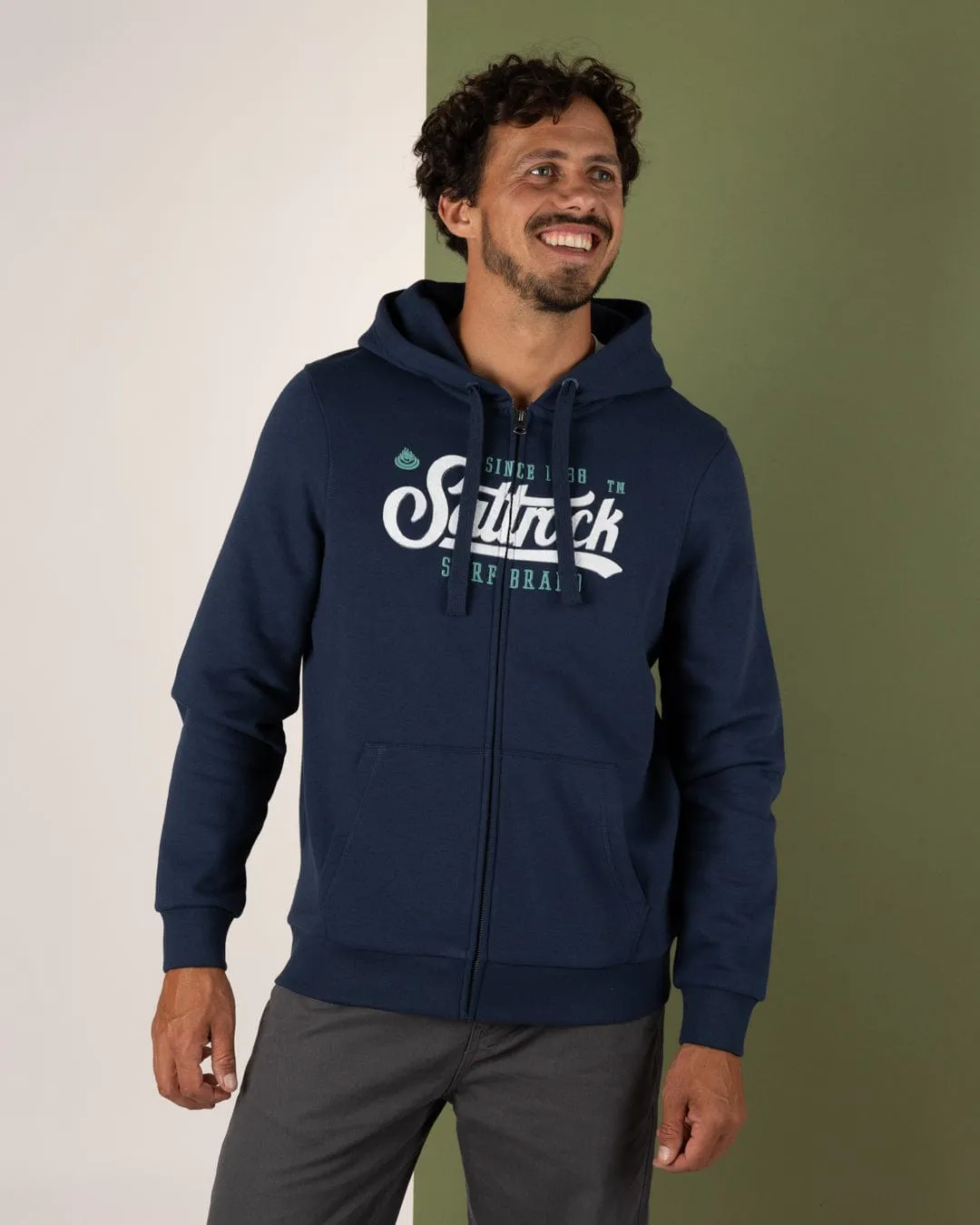 Pitcher Applique - Mens Zip Hoodie - Blue Casual Knit