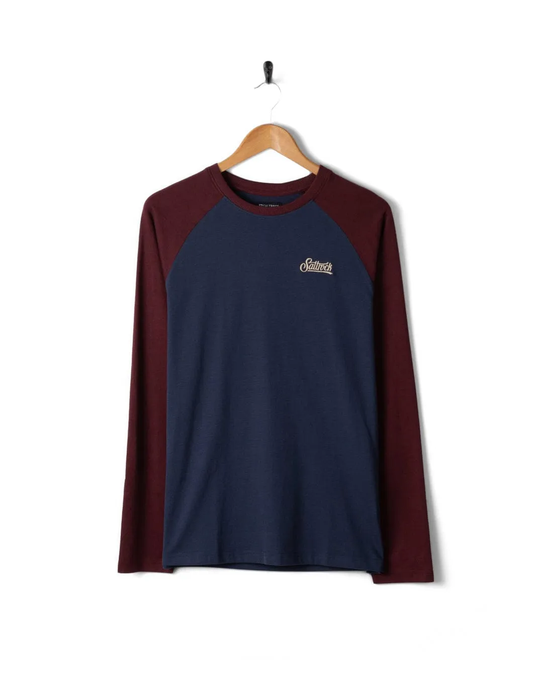 Pitcher Embroidery - Mens Raglan Long Sleeve T-Shirt - Dark Purple Essential Look Eye-Catching