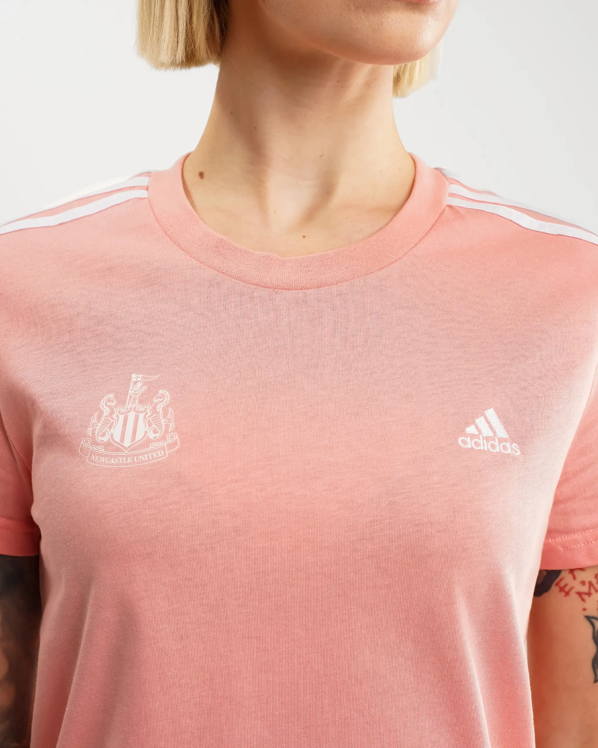Newcastle United adidas Women's Essentials Slim 3-Stripes Pink T-Shirt Flexible Weave