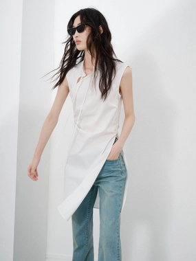 Low Profile Stitching Pleated Slit Sleeveless Top