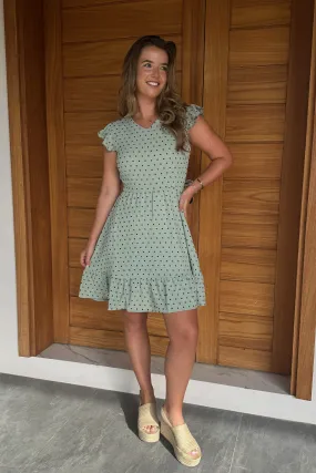 Effortless Comfort Neya Short Green Black Polka Dot Dress