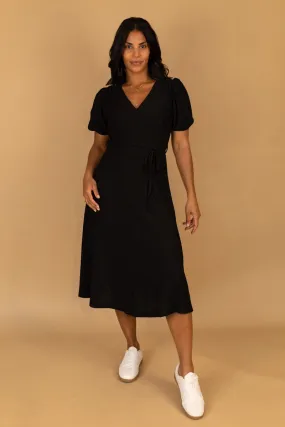 Black Roxy Midi Dress Cold-Shoulder Smooth Feel