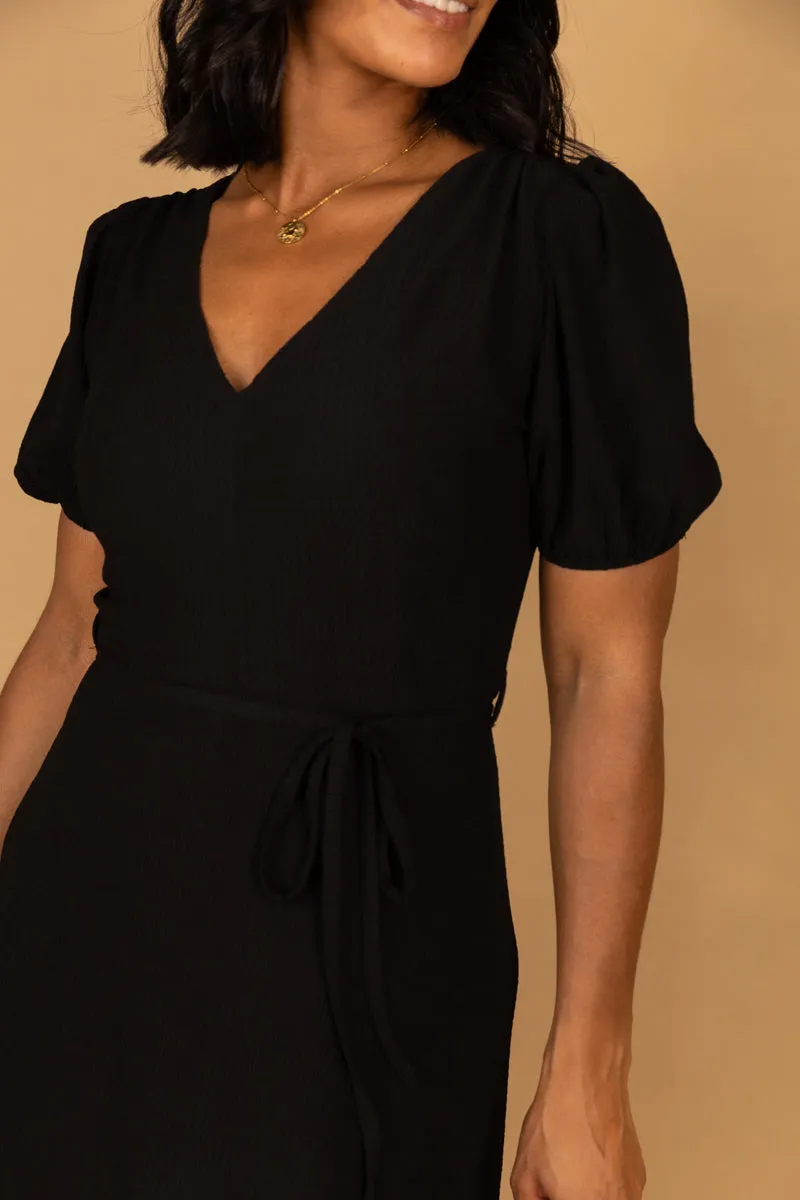Layered Texture Upgrade-Option Black Roxy Midi Dress