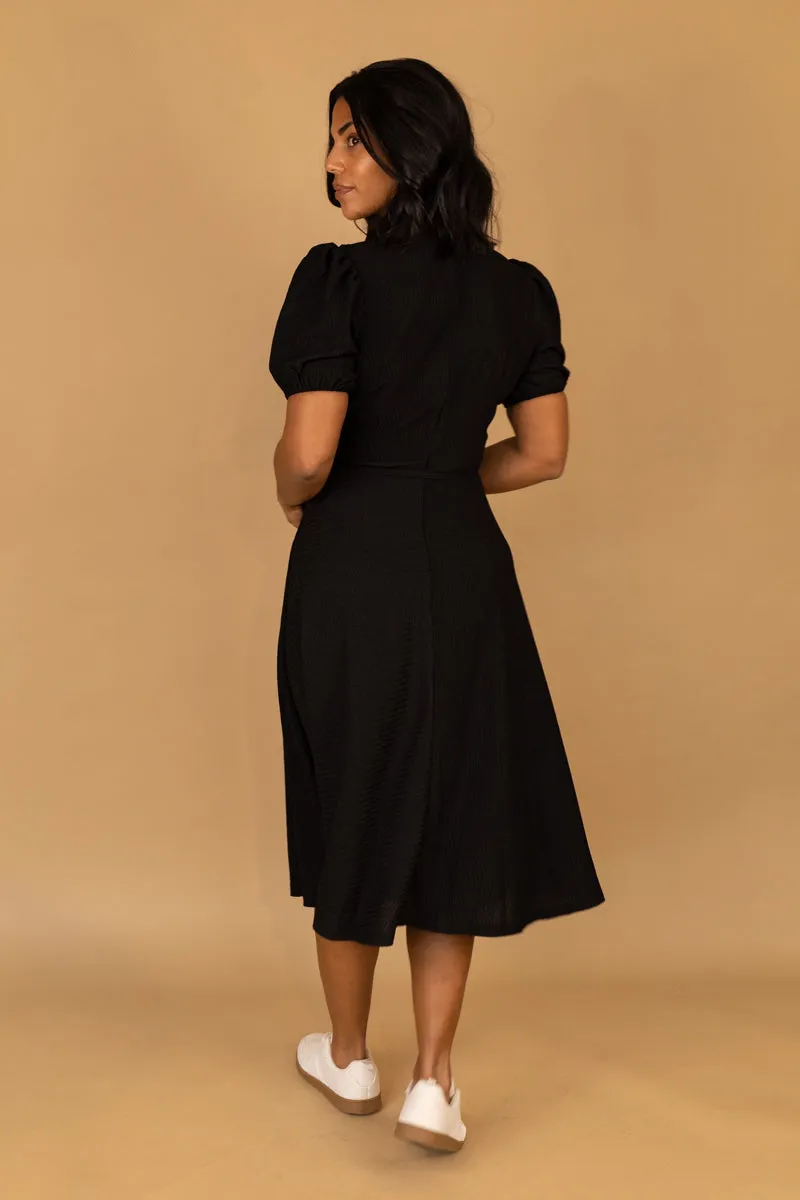 Black Roxy Midi Dress Pure Tone Smooth Look