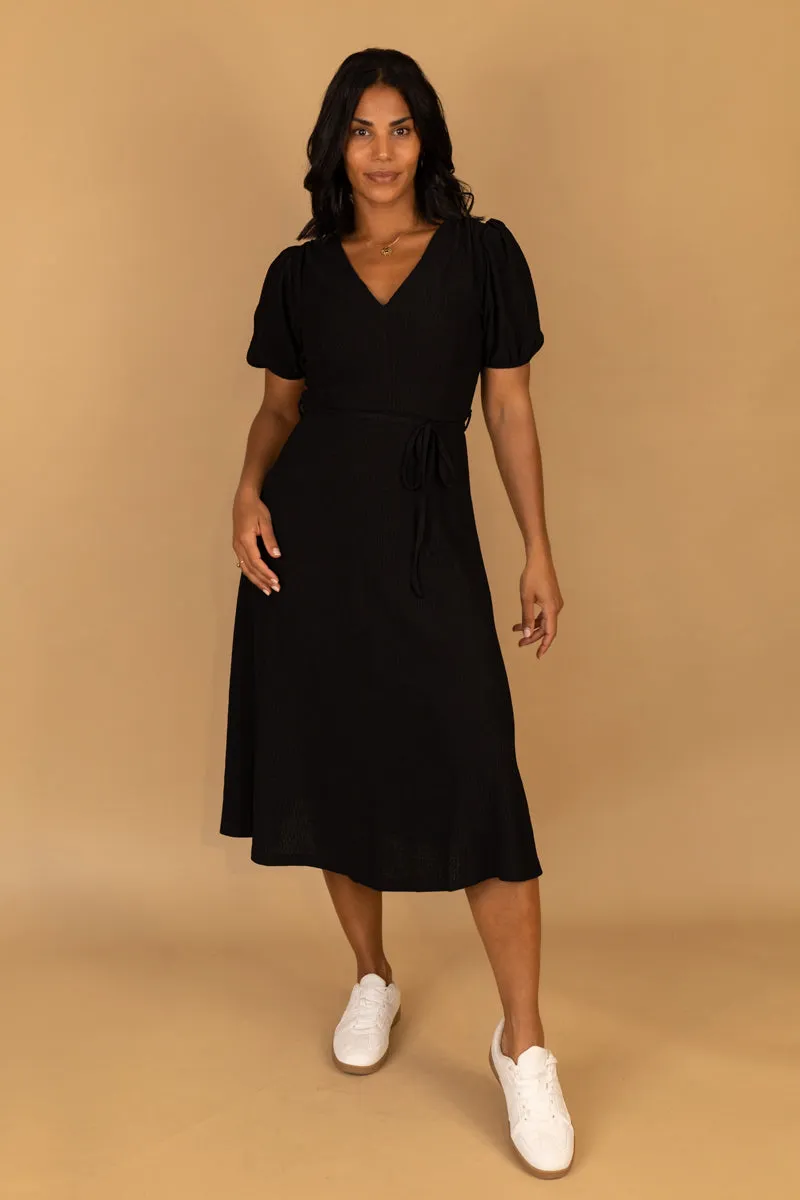 Flower Soft Black Roxy Midi Dress